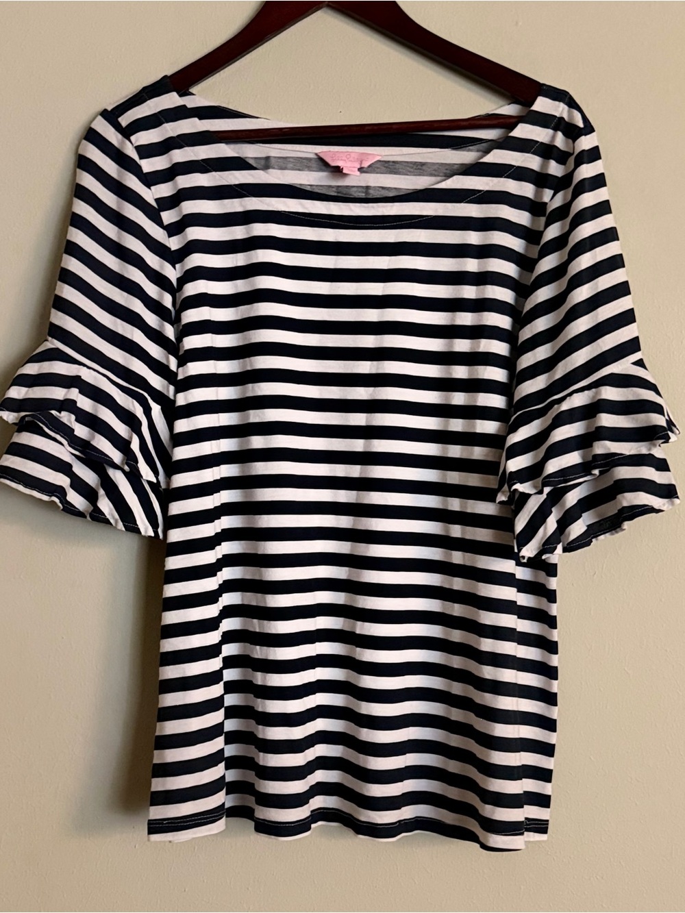 Lilly Pulitzer | Lulu Short Sleeve Stripped Top | Navy and White | XL